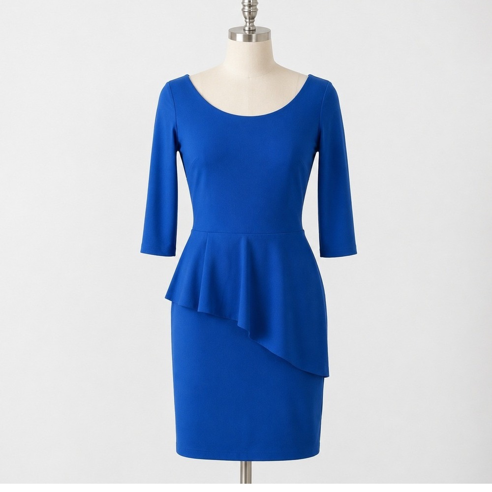 Chiara Boni La Petite Robe Dress Women's 42 US‎ 6 Blue Peplum Sheath 3/4 Sleeve